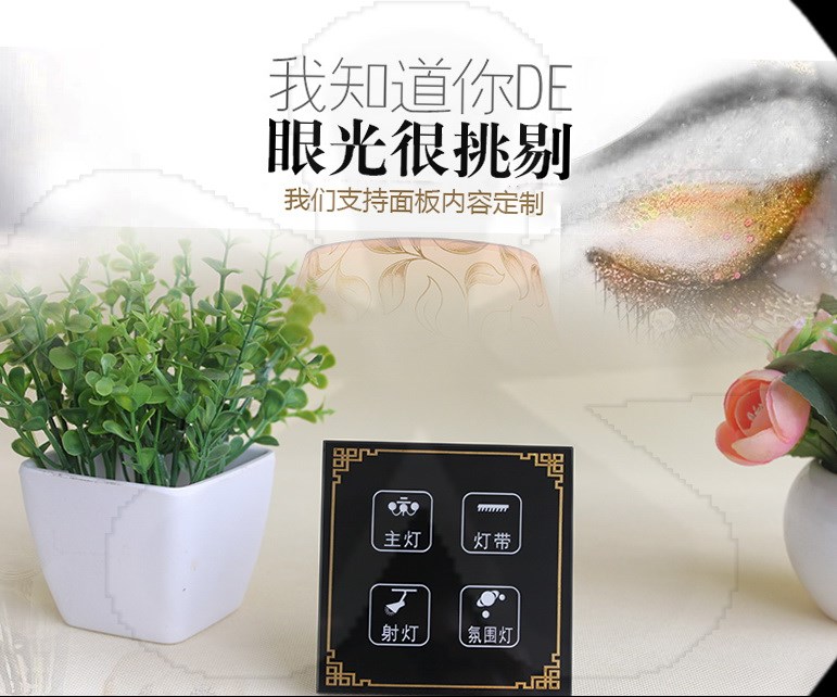 Type 86 dark fit 220V black screen tempered glass panel LED light DIY home hotel guesthouse touch switch