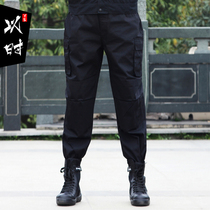 Black training pants Mens spring and autumn wear-resistant tactical pants Army fan pants overalls mesh training pants Security pants loose