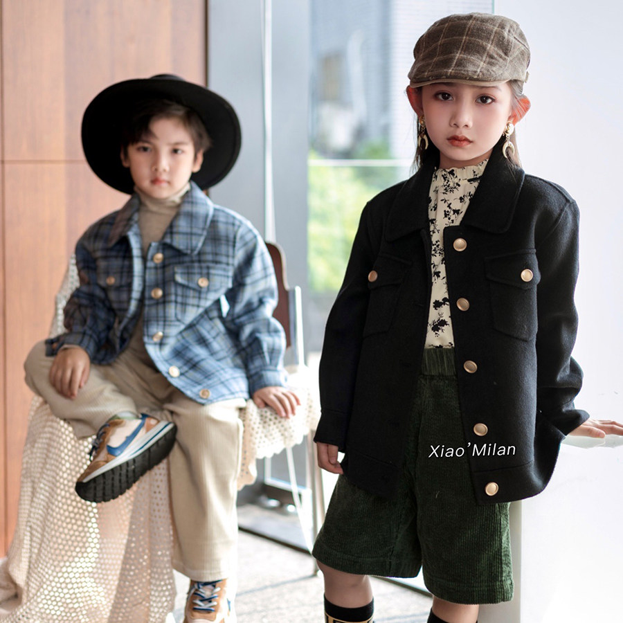 Children's clothing bifacial cashmere coat jacket 2021 autumn and winter Korean version girl foreign coat for children thickened coat for children