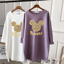 2022 new pure cotton long sleeve t-shirt female blouse with large code loose Korean version pregnant woman with undershirt spring and autumn clothing