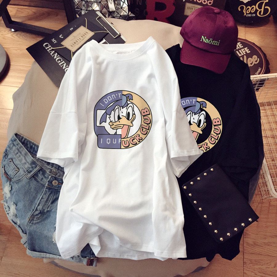 Pure cotton short-sleeved t-shirt women pregnant women Korean version loose summer top mid-length round neck T-shirt half-sleeve all-match white