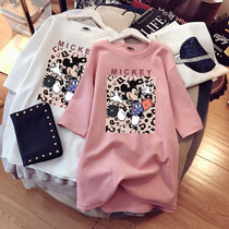 Short sleeve t-shirt woman medium length blouses loose Korean version big code pure cotton 2022 summer money pregnant woman fat mm long and half sleeve