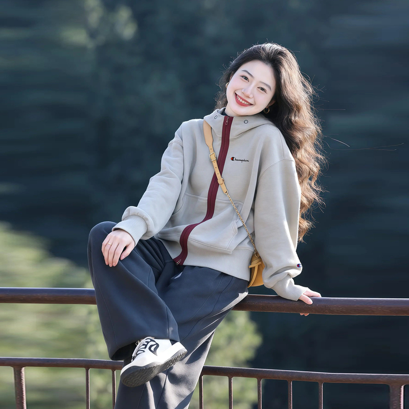 Japanese Style Champion Hoodie Jacket for Women, New Autumn Versatile Loose Slimming Zipper Lazy Style Casual Top