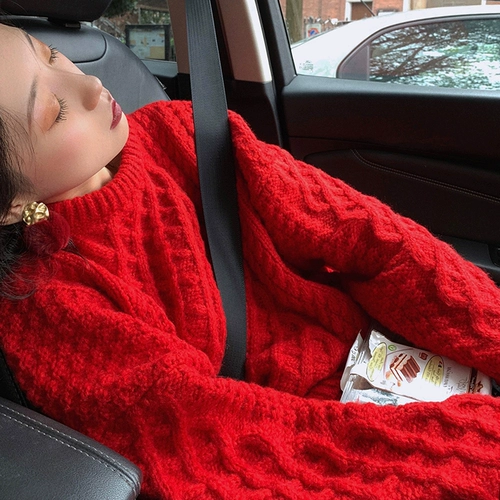 Рождественский красный демисезонный свитер, джинсы с начесом, оверсайз, 2024 года