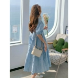 Летнее синее платье, дизайнерская юбка, большой размер, коллекция 2023