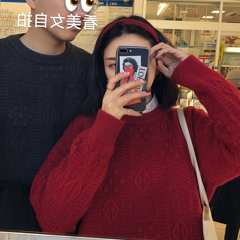 Big size 2022 New days Department of Design Feeling Lazy Wind Cover Red Undercoat Sweater Women Loose Wear and Autumn Winter
