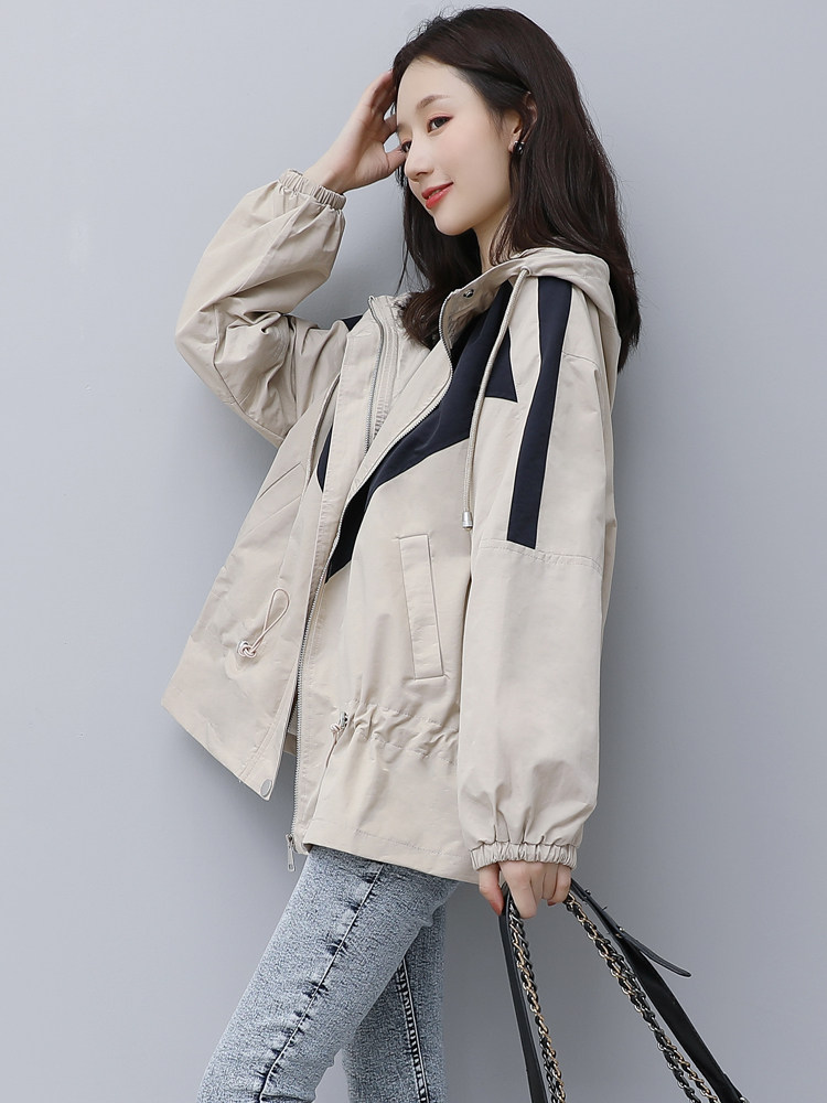 Short tooling jacket women's new spring and autumn Korean version loose bf wind small casual windbreaker hooded jacket ins