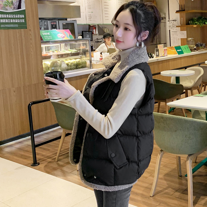 Cotton vest women's outerwear short autumn and winter Korean version loose casual cotton vest lamb wool stitching thick vest jacket