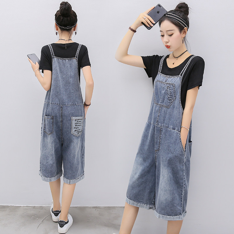 Babybag pants woman Summer 2022 new loose Korean version Denim Harness 7 Pants With Slim Fit Pants Two Pieces Slim Fit