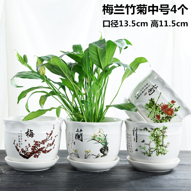 Flowerpot flesh household ceramics special offer a clearance with tray was creative move contracted large money plant small fleshy flower pot