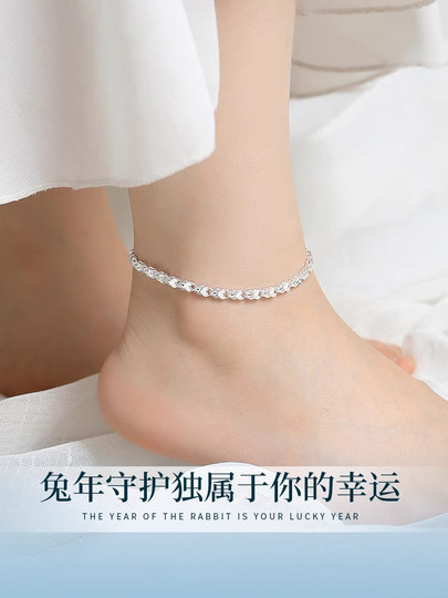 Lucky Rabbit S999 Sterling Silber Fußkettchen Mädchen Fußkettchen echtes neues reines Silber Fußschmuck weibliche Liebhaber Geschenk für Freundin