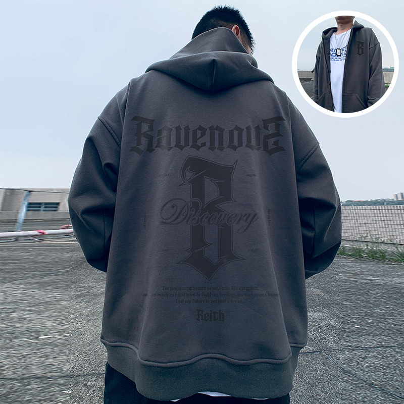 Oversized Autumn and Winter Loose Plus-Size Hooded Fleece Zip-Up Cardigan for Big and Tall Men Trendy Jacket