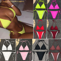 2019 Spa split swimsuit Solid color sexy bandage Halter Neck bikini bikini lace-up triangle sexy swimsuit