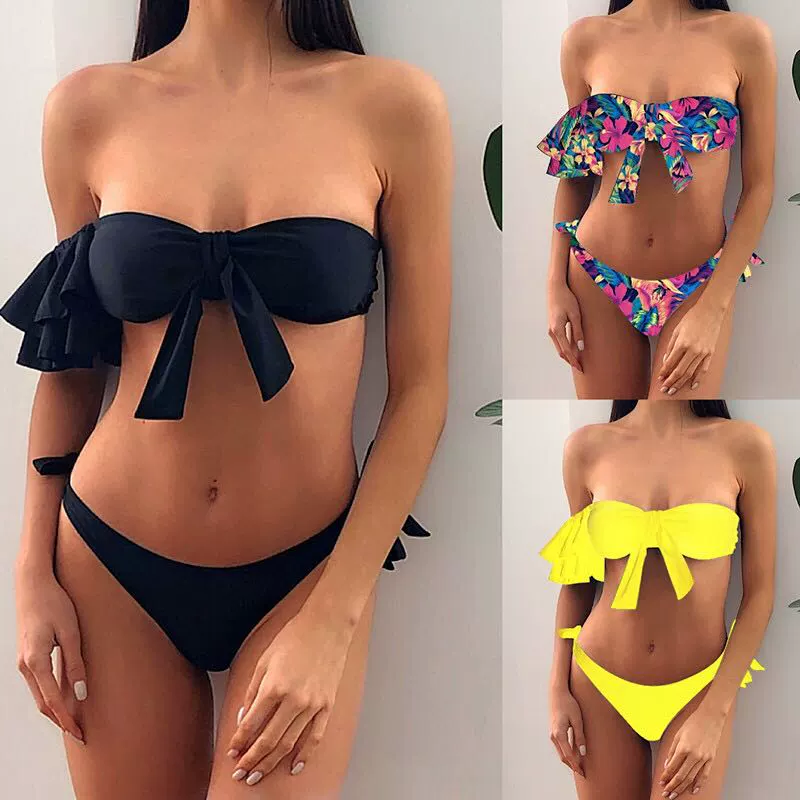 Châu Âu và Hoa Kỳ mới có lá sen quấn ngực bikini gợi cảm áo tắm trơn 2020 áo tắm phù hợp với bikini - Bikinis