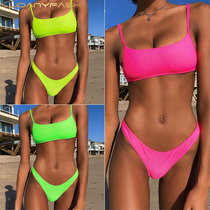 2019 European and American foreign trade explosive women split swimsuit fluorescent solid color bikini simple beach sexy bikini