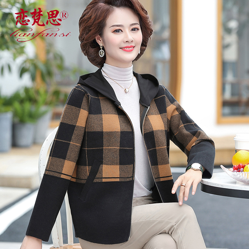 Mother Autumn Clothing Jacket Jacket 40 Year Old 50 50 Middle Aged Lady Autumn Winter Suit Seniors Women's Plaid Blouses Short