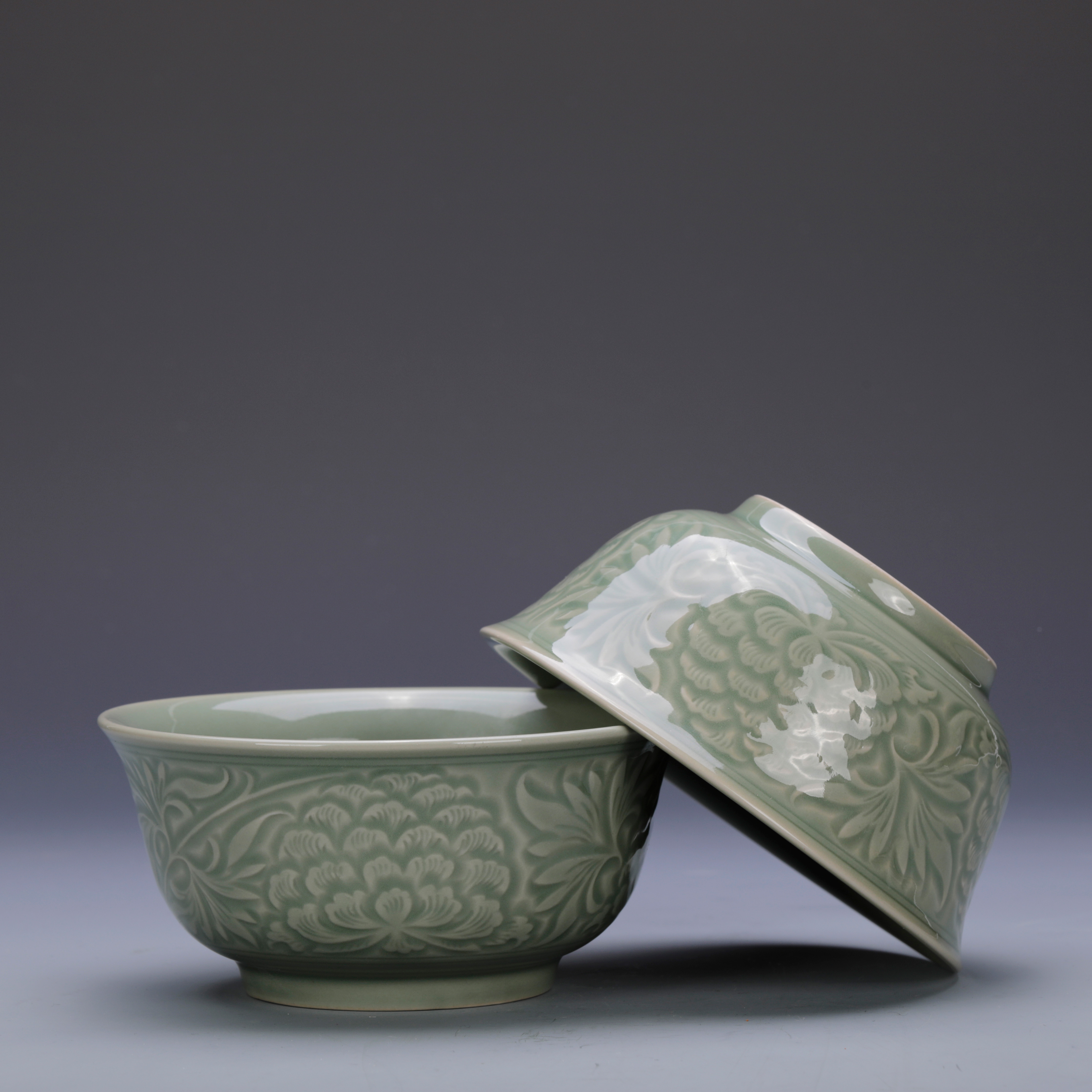 Restoring museum yao state up celadon peony grains of bowl of household of Chinese style tableware job rainbow such as bowl soup bowl
