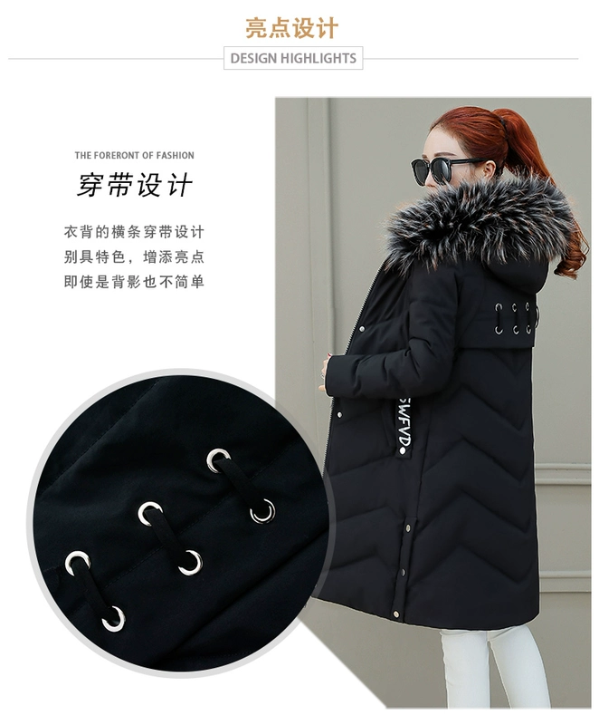 Áo cotton nữ dài 2018 mùa đông mới Áo khoác cotton thời trang Hàn Quốc Dongdaemun xuống bông thấm qua áo choàng đầu gối - Bông