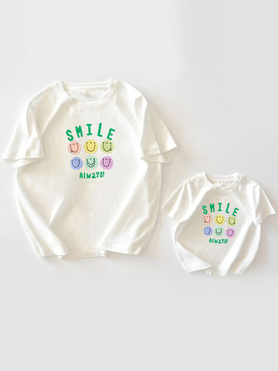 Gechi family outfit family three or four 2025 summer smile fashionable mother and daughter seaside vacation T-shirt family outfit