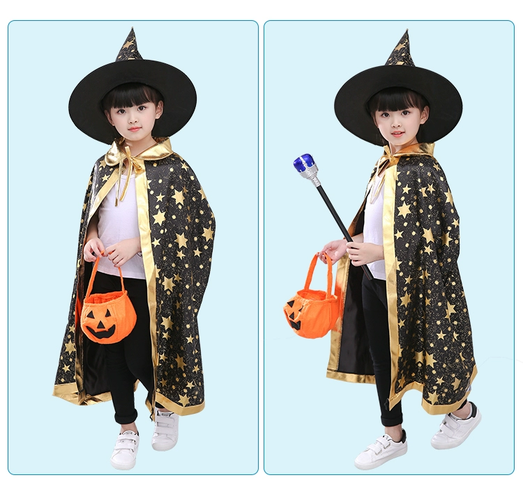 Halloween trẻ em trang phục bé trai biểu diễn chất liệu mẫu giáo trang phục ảo thuật gia phù thủy áo choàng bé gái áo choàng