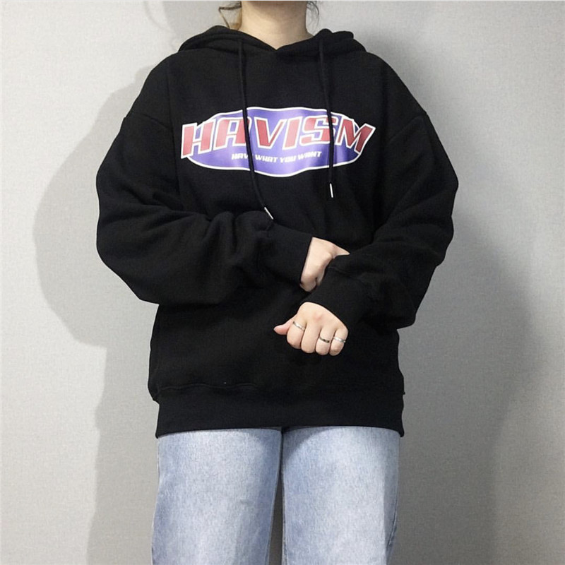 Autumn and winter clothing Korean niche fashion brand retro alphabet hoodie loose pullover plus velvet thick cotton T schoolgirl