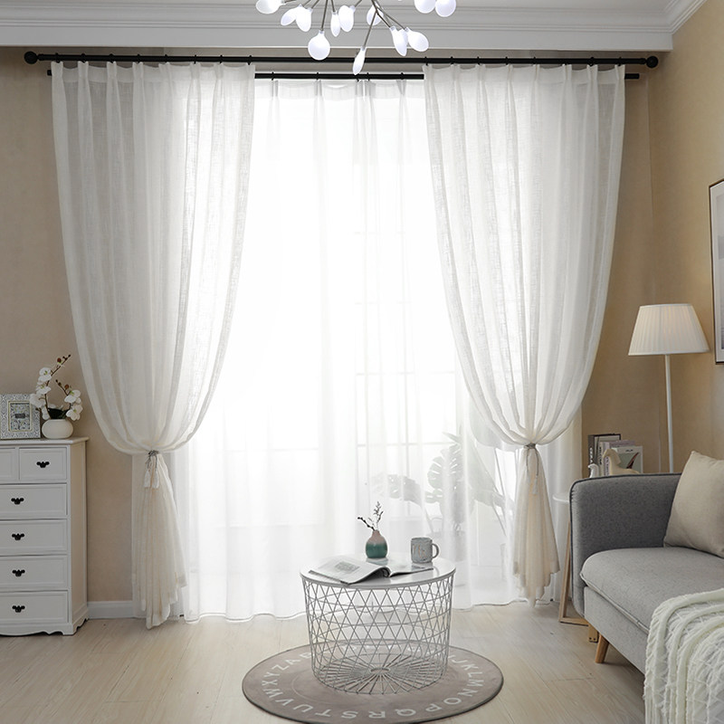Curtain curtain finished white yarn balcony partition window drifting room white colored fabric Lightweight Nordic Simple Modern