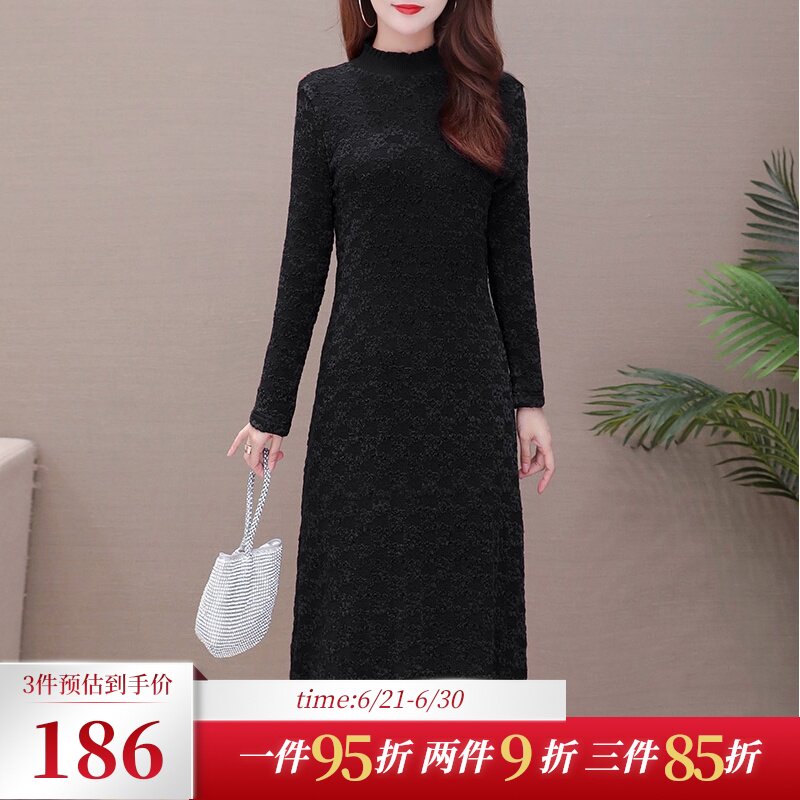 Add plush thick little black skirt dress 2020 autumn/winter new temperament your lady high-end with coat inside cover skirt