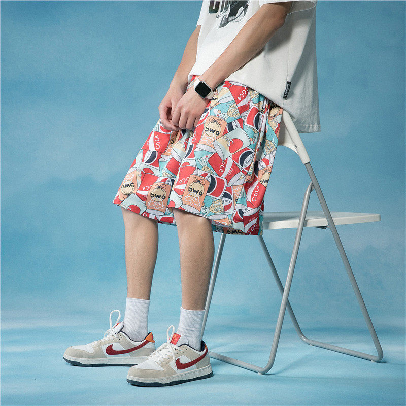 Ice Silk Shorts Male Summer Thin speed Dry outside wearing beach 50% Pants Tide Cards Lovers Print Loose Casual Shorts