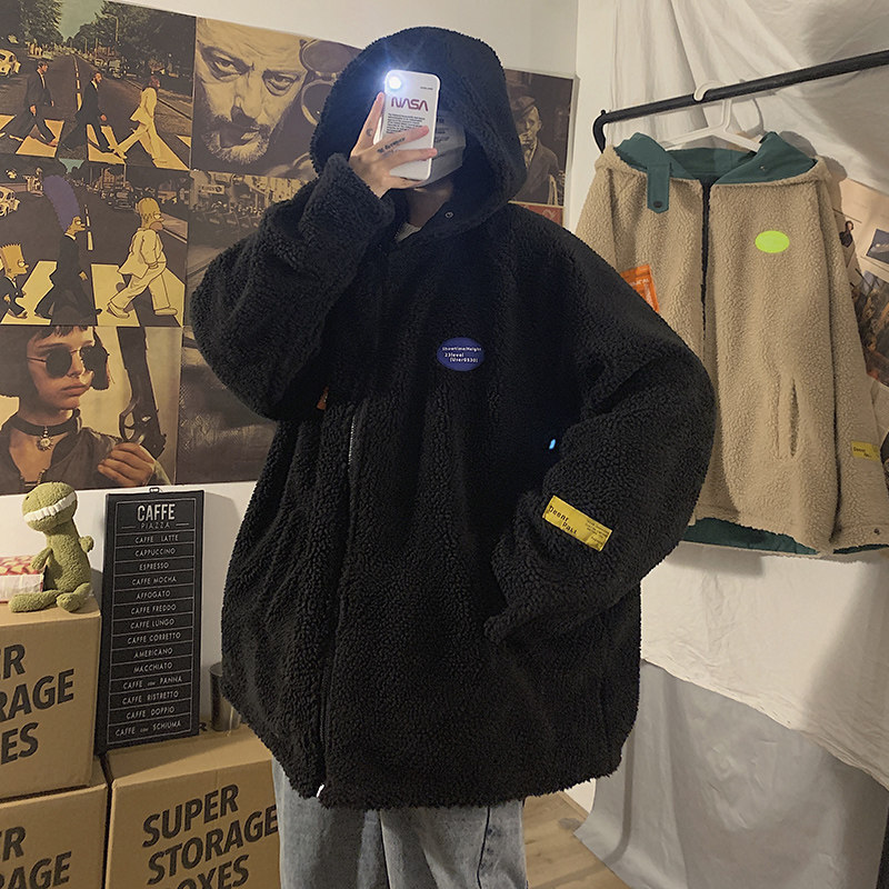 Lamb wool cotton clothes male lover dress winter clothing plus suede thickened cotton clothes jacket loose BF original Cebu Wind trendy cotton padded jacket