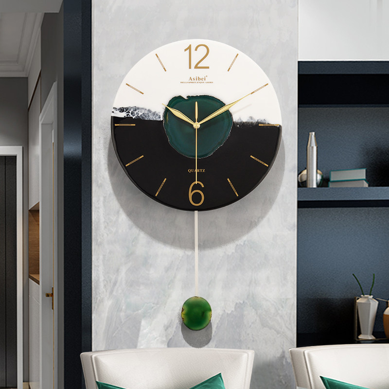 Nordic natural Manau stone Living room Home hanging clock light lavish minimalist clock bedroom hanging wall decoration mute large clock