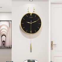Nordic light luxury copper deer head wall clock minimalist living room fashion Bell decoration home hanging watch bedroom mute big clock