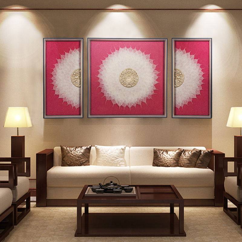 Simple Lotus Bodhi modern living room background wall painting new Chinese style porch mural villa light luxury home decoration painting
