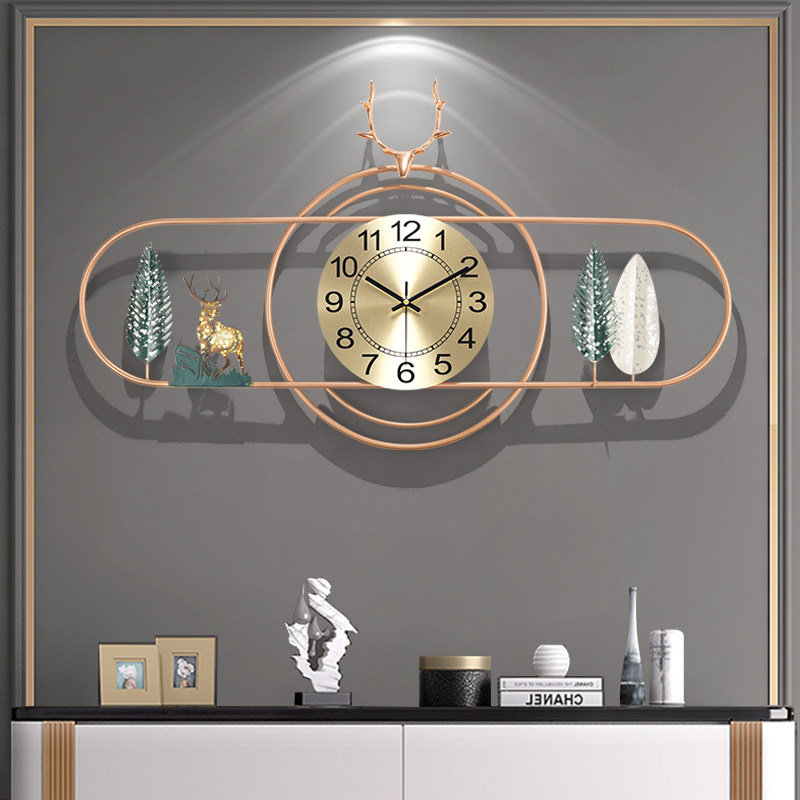Nordic Light Lavish Watch Room Home Personality Creative Minimalist Clock Bedroom Hanging Wall Decoration Muted Deer Head Hanging Clock