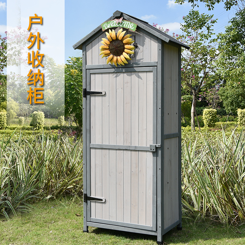 Outdoor wooden storage cabinet storage sorting debris tools courtyard balcony pastoral retro wind rain-proof garden