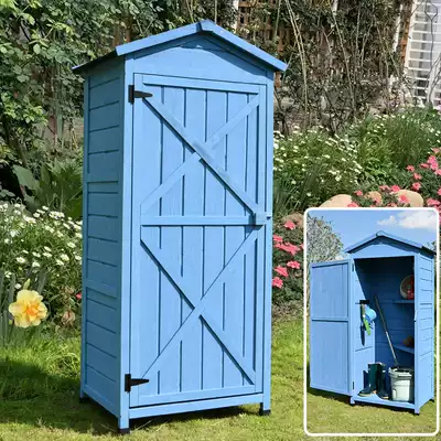 Outdoor storage cabinet tool glove box function rainproof anti-corrosion solid wood courtyard garden balcony shovel high