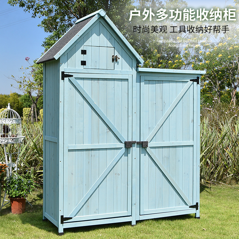 Outdoor Storage Cabinet, Storage and Organization Tools, Miscellaneous Items, Garden, Courtyard, Balcony, Waterproof, Rainproof, Corrosion-Resistant, Multifunctional, Solid Wood