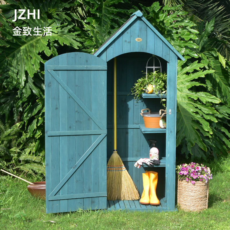 Storage cabinet storage finishing tools gardening outdoor courtyard rain-proof balcony solid wood rain-proof sun-rotted dark green pastoral