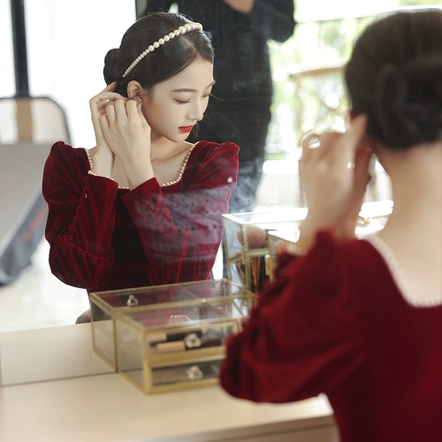 Бархатное красное вечернее коктейльное платье, свадебное платье, лонгслив, изысканный стиль