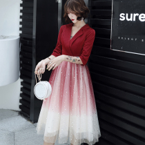 Red evening dress dress women 2021 New banquet temperament host usually can wear little bride toast