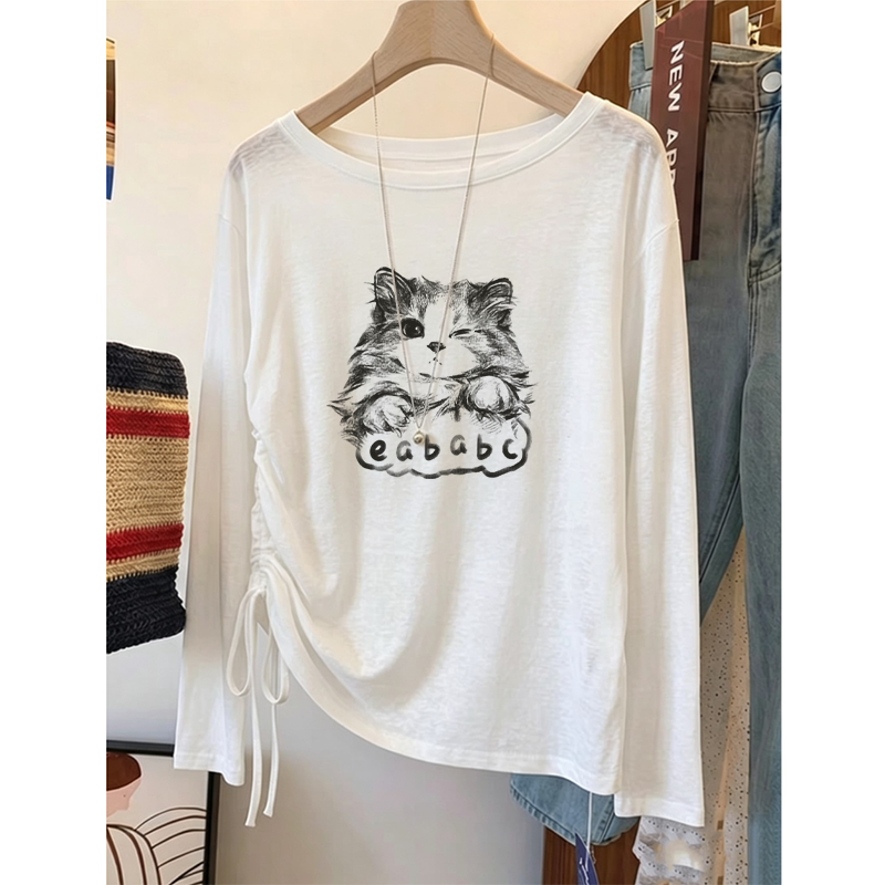 Snowflake Cotton Thin Semi-Sheer Drawstring Sun Protection Cover-Up Summer New Round Neck Off-Shoulder Plus Size Slimming Commuter Base Shirt Snowflake Cotton Thin Semi-Sheer Drawstring Sun Protection Cover-Up Summer New Round Neck Off-Shoulder Plus Size Slimming Commuter Base Shirt