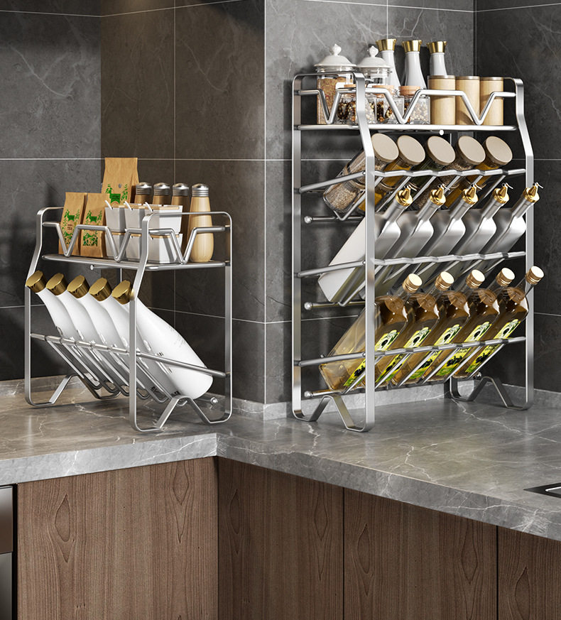 Специи стойки 家用厨房不锈钢置物架调料架厨房收纳架多功能锅架多层调味料架子