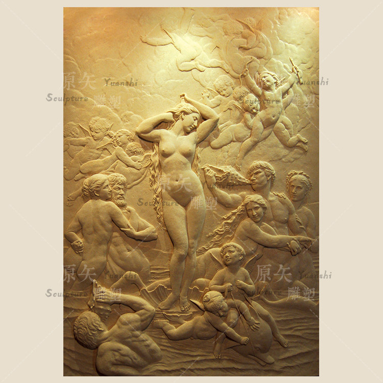 Outdoor Sandstone Fiberglass Relief Custom Villa Exterior Wall Sculpture Flower Hotel Lobby Eurostyle Figure Mural Venus