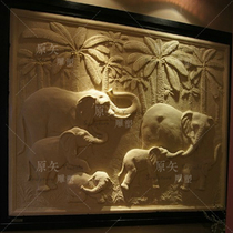 Artificial Sandstone Reliefs Mural Custom Villa Exterior Wall Decorated Sand Rock Carved Southeast Asian Theme Group Elephant Sculpture