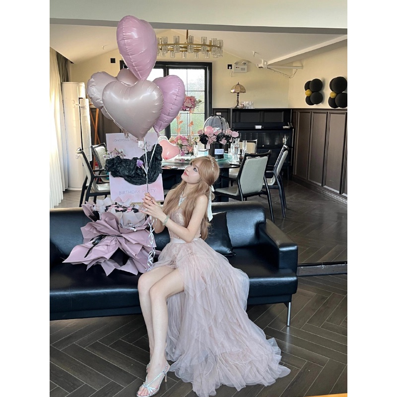 French-Style Dress for Women, High-End Party Dress, Heavy Lace Birthday Gown, Tulle Princess Puffy Dress