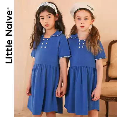 LittleNaive girls Knitted Blue dress Summer Western style little girl children polo shirt skirt