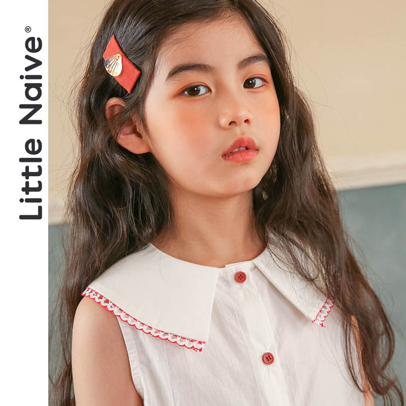 LittleNave Summer 2021 new girl lace collar sleeveless shirt slim fit children pure cotton shirt