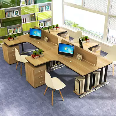 Corner desk Four or six-person L-shaped computer desk and chair combination modern simple staff screen card seat work position