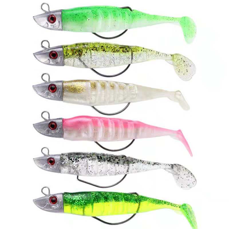 Two-color fish type lead head soft fish single bubble box 15 5g 26g Luya crank hook T-tail soft bait perch