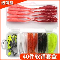 A variety of Luya bait sets 40 pieces of soft bait five-box box T-tail tail needle tail fake bait with barbed lead head hook
