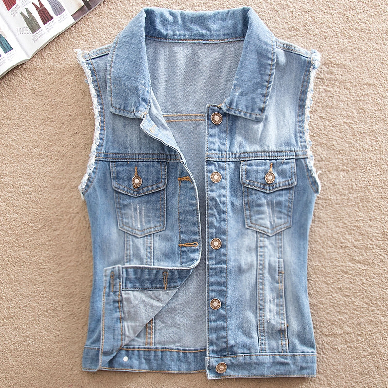 2020 mùa hè denim mới lỏng mỡ đang lớn MM vest Hàn Quốc phiên bản của chiếc áo khoác nhỏ lượn sinh phụ nữ